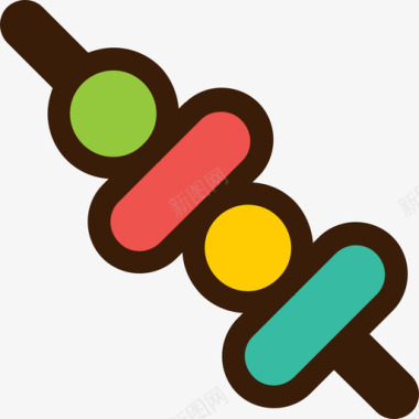 麻辣烧烤Brochette烧烤架线性颜色图标图标