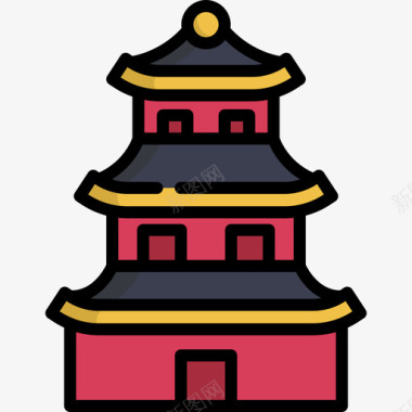 宝塔中国新年十三线颜色图标图标