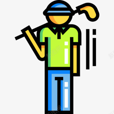 高尔夫球高尔夫球手线性颜色图标图标