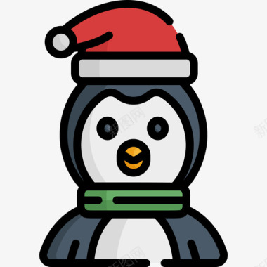 企鹅企鹅圣诞化身8线性颜色图标图标