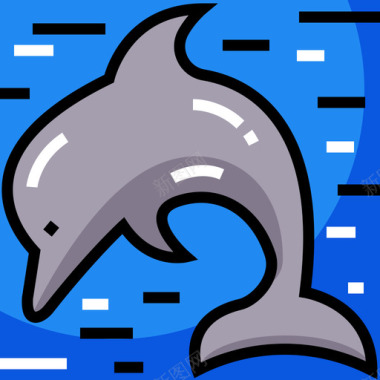 冬季枯树海豚冬季自然3线性颜色图标图标