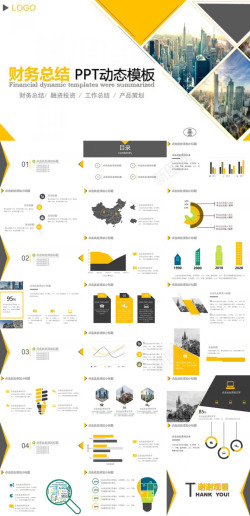 创意动态黄色简约财务总结动态