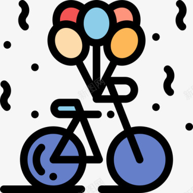 自行车婚礼34线性颜色图标图标