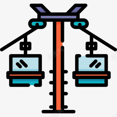 颜色缆车冬季运动14线型颜色图标图标