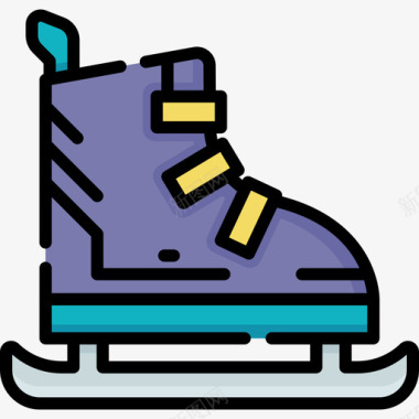 滑冰冬季运动14线性颜色图标图标