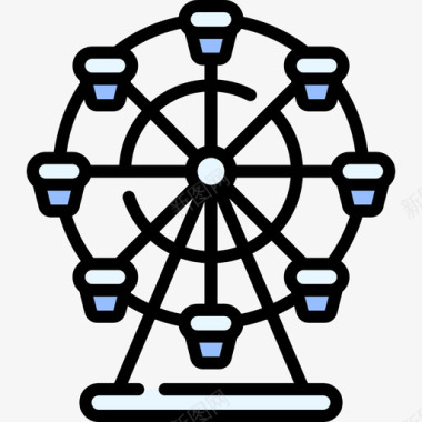 欧洲小镇大摩天轮冬季小镇6线性颜色图标图标