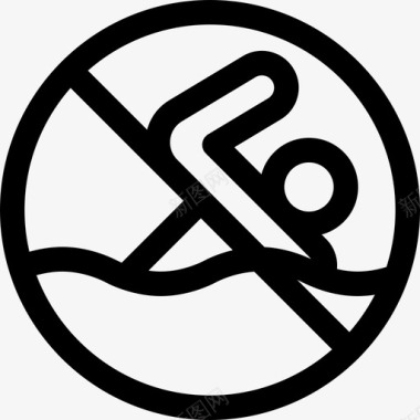 白色禁止禁止游泳信号和禁令线性图标图标