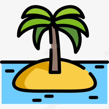 岛旅游地表情符号3线颜色图标图标