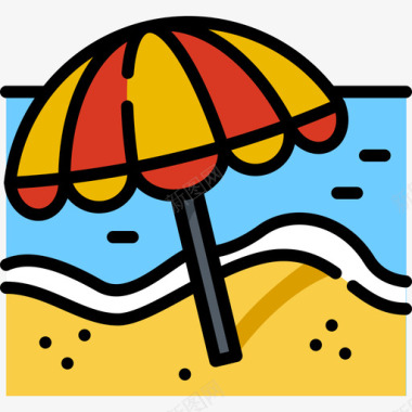 符号太阳伞旅游景点表情符号3线条颜色图标图标