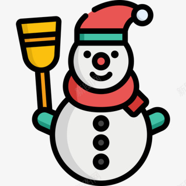 水彩雪人雪人冬季自然10线性颜色图标图标