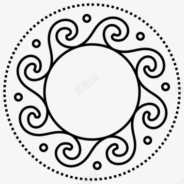 矢量装饰小花古希腊圆形图案装饰对称图标图标