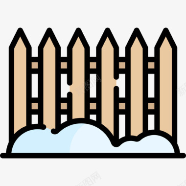 围栏冬季小镇6线性颜色图标图标