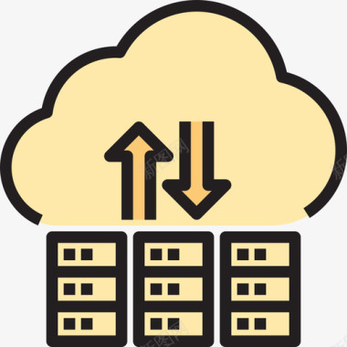 色彩柔和云计算网络与数据库线性色彩图标图标