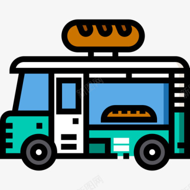 线性面包车食品车2线性颜色图标图标