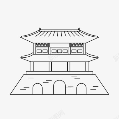 传统元素韩国宫殿亚洲地标图标图标