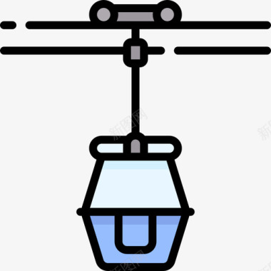 矢量冬季雪景缆车冬季小镇6线性颜色图标图标