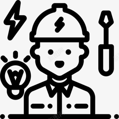 电工专业和工作5线性图标图标