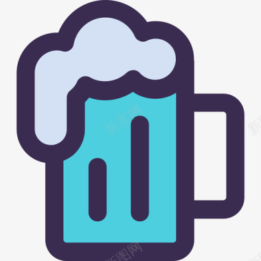 啤酒杯生日47直线颜色蓝色图标图标