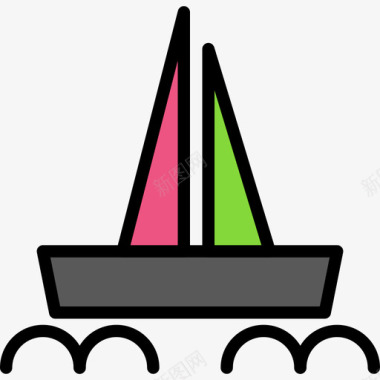 帆船户外活动9线性颜色图标图标