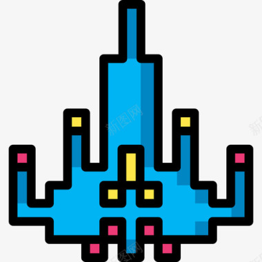 太空太空入侵者电子游戏9线性颜色图标图标