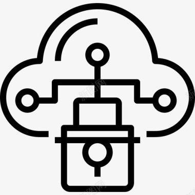 飞机线性图标云计算安全和保护6线性图标图标