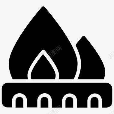 火焰图标圆形火火烧烤煤砖野营火图标图标