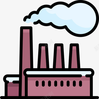 海边小镇工厂冬季小镇6线性颜色图标图标