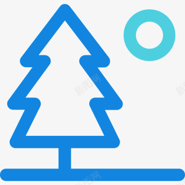 松树自然32线状蓝色图标图标