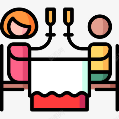 浪漫晚餐情人节38线性颜色图标图标