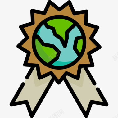 徽章地球日3线条颜色图标图标