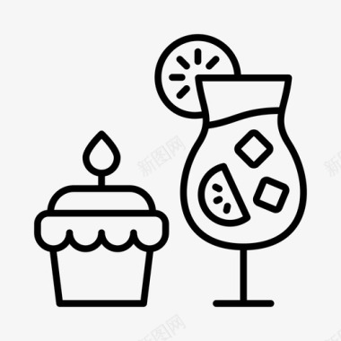 新年庆祝食物和饮料庆祝活动图标图标