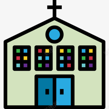 教堂城市元素建筑4线条色彩图标图标