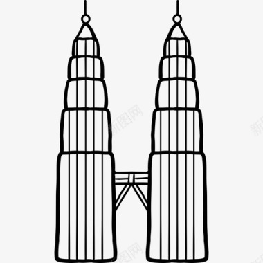 马石油双子塔世界纪念碑2黑色图标图标