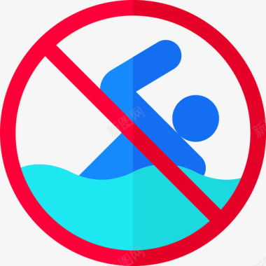 游泳的禁止游泳信号和禁令3平坦图标图标