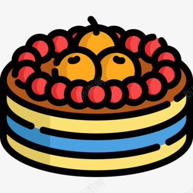 水果蛋糕夏季食品饮料线性颜色图标图标