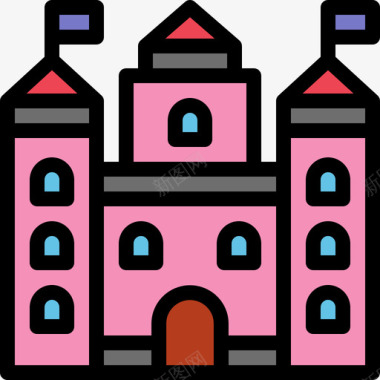城堡城市建筑2线性颜色图标图标