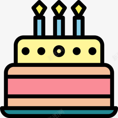 生日蛋糕甜点和糖果5线性颜色图标图标