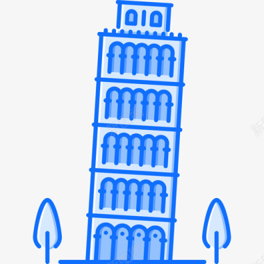 比萨斜塔城市27蓝色图标图标