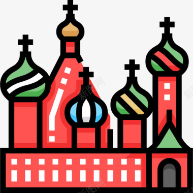 圣巴兹尔大教堂地标18线性颜色图标图标