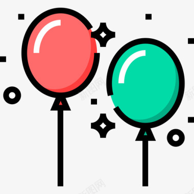 线性气球圣诞彩色气球图标图标