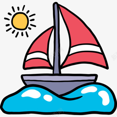 帆船夏季3彩色图标图标