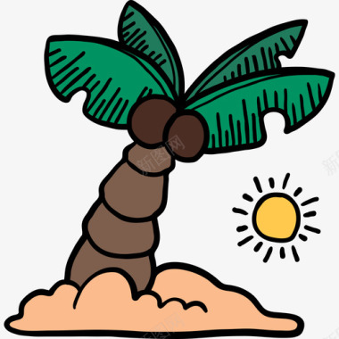椰子树夏季3颜色图标图标