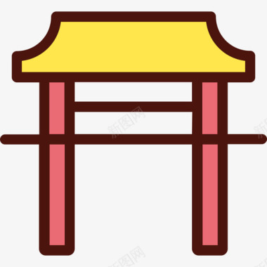 大门中国新年线颜色图标图标