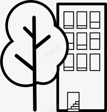 树木建筑和树木公寓城市图标图标