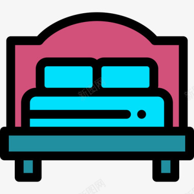 双人床酒店2间线性颜色图标图标