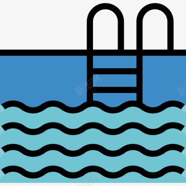 矢量环球旅游游泳池旅游94线性颜色图标图标
