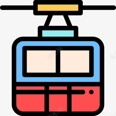 斜向缆车缆车车厢户外活动14线性颜色图标图标