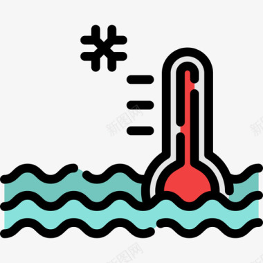 冷水专用冷水冲浪3线性颜色图标图标