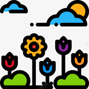花卉城市元素7线性颜色图标图标