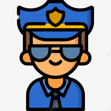 警察的卡通人物警察职业11线性颜色图标图标